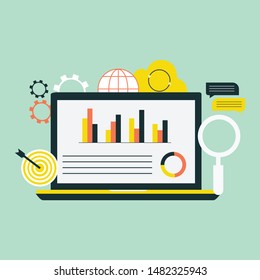 Vector illustration of data analysis and financial research with "data analysis" financial data concept