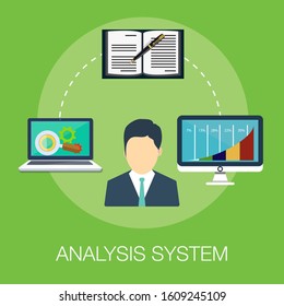 Vector illustration of data analysis and financial research with "analysis system" financial data concept