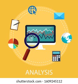 Vector illustration of data analysis and financial research with "analysis" financial data concept