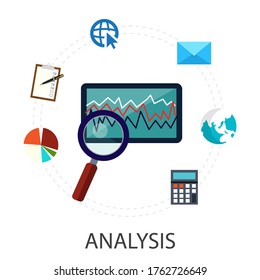 Vector Illustration Of Data Analysis And Financial Research With 