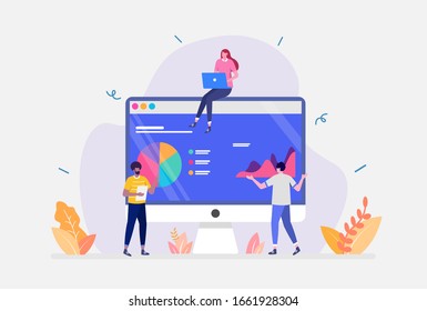 Vector Illustration, Data Analyst Concept, Showing A group of Data scientist researching big data statistics, UI, web, App intro card, editorial, flyer,and banner