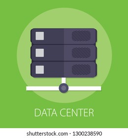 Vector Illustration Of Data Center And Cloud Computer Hosting With 