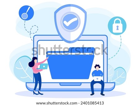 Vector illustration of data protection concept. Security and risk administration procedure regulatory documents. Privacy data protection banner.