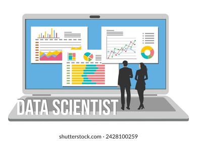 Vector illustration of Data scientist concept, Analyzing various data points.