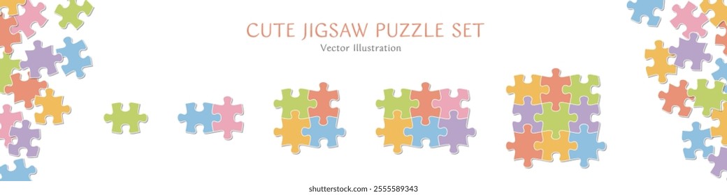 Vector illustration data set of various combination patterns of colorful jigsaw puzzles