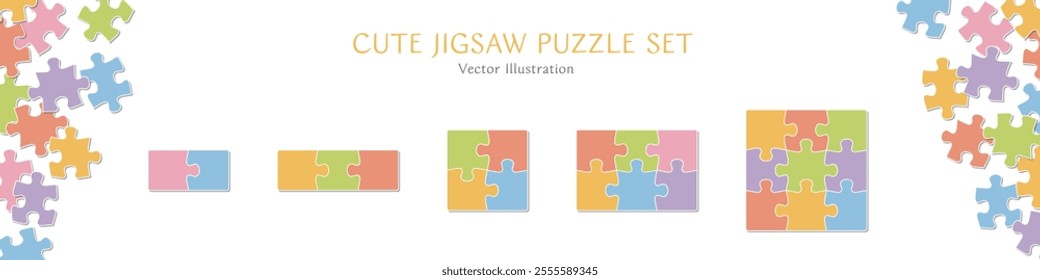 Vector illustration data set of various combination patterns of colorful jigsaw puzzles