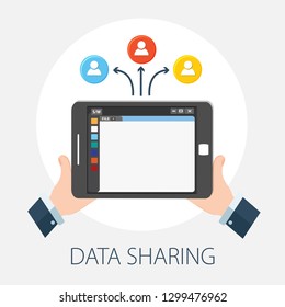 Vector Illustration Of Data Sharing & Technology Concept With 