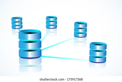 Vector illustration of Data warehousing and represents data integration, data extract, load and transformation from one database to other through data warehouse servers