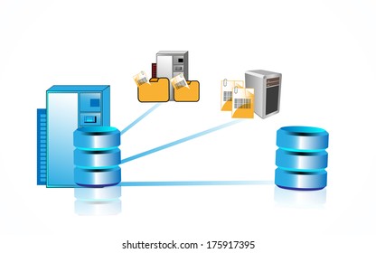 Vector illustration of Data warehousing and represents data integration, data extract, load and transformation from file based systems through data warehouse servers