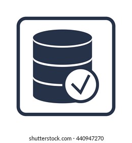 Vector illustration of database accept sign icon on blue round background.