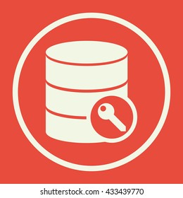 Vector illustration of database access sign icon on red background.