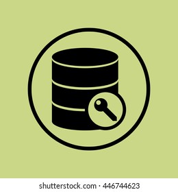 Vector illustration of database access sign icon on green circle background.
