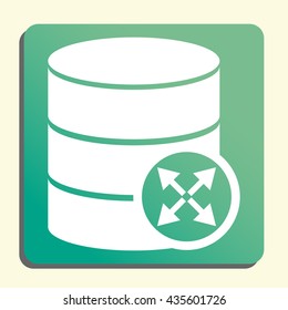 Vector illustration of database arrows diagonal sign icon on green light background.