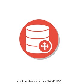 Vector illustration of database arrows sign icon on red circle background.