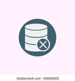 Vector illustration of database cancel sign icon on blue circle background.