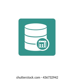 Vector illustration of database date sign icon on green background.