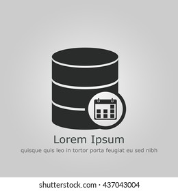 Vector illustration of database date sign icon on grey background.