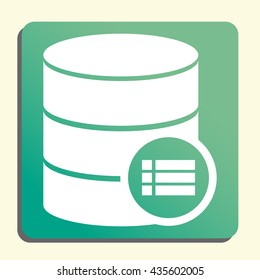 Vector illustration of database detail sign icon on green light background.