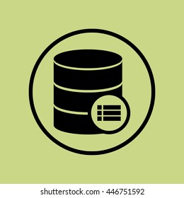 Vector illustration of database detail sign icon on green circle background.