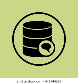 Vector illustration of database discussion sign icon on green circle background.
