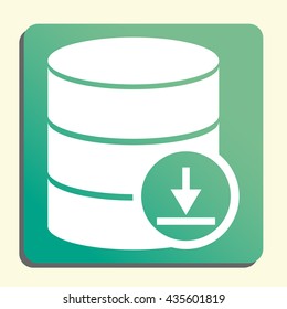 Vector illustration of database download sign icon on green light background.