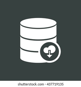 Vector illustration of database download sign icon on dark background.