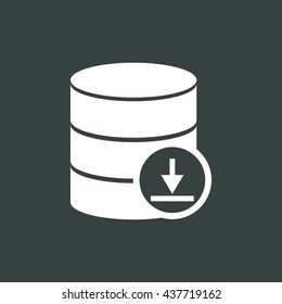 Vector illustration of database download sign icon on dark background.