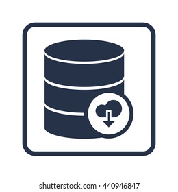 Vector illustration of database download sign icon on blue round background.