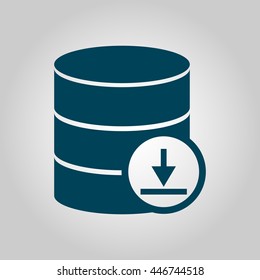 Vector illustration of database download sign icon on grey background.
