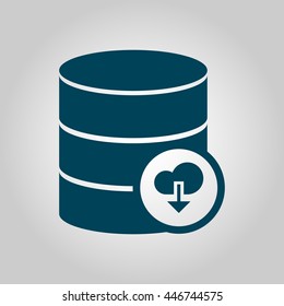 Vector illustration of database download sign icon on grey background.