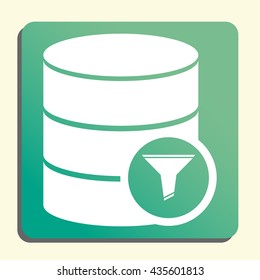 Vector illustration of database filter sign icon on green light background.