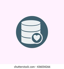 Vector illustration of database heart sign icon on blue circle background.