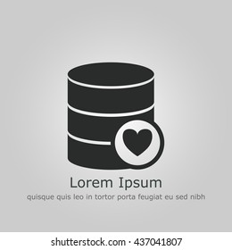 Vector illustration of database heart sign icon on grey background.