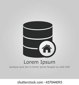 Vector illustration of database home sign icon on grey background.