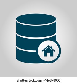 Vector illustration of database home sign icon on grey background.