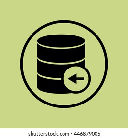 Vector illustration of database left sign icon on green circle background.