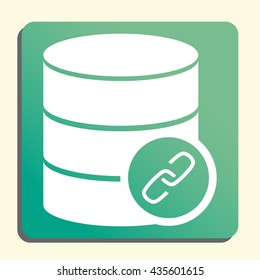 Vector illustration of database link sign icon on green light background.