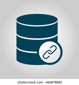 Vector illustration of database link sign icon on grey background.