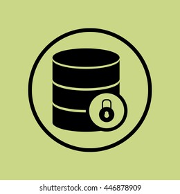 Vector illustration of database lock close sign icon on green circle background.