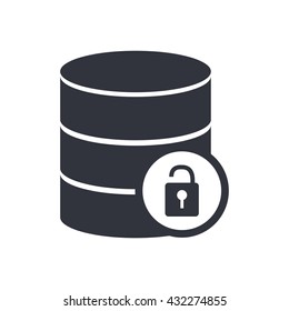 Vector illustration of database lock open sign icon on white background.