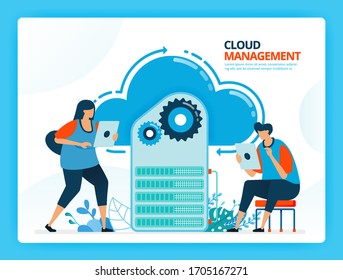 Vector illustration for database management and internet access. Human vector cartoon characters. Design for landing pages, web, website, web page, mobile apps, banner, flyer, brochure, poster