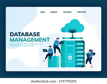 Vektorgrafik für Datenbankmanagementsystem für Datenspeicherung, Datensicherung, Hosting, Server, Cloud-Service-Provider. Design kann für Landing-Page, Template, ui ux, Web, Website, Banner, Flyer verwendet werden