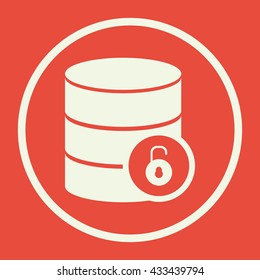 Vector illustration of database open sign icon on red background.