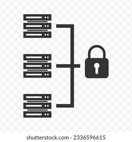 Vector illustration of database padlock icon in dark color and transparent background(PNG).