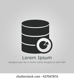 Vector illustration of database pie graph sign icon on grey background.