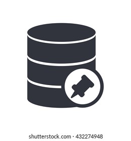 Vector illustration of database pin sign icon on white background.