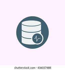 Vector illustration of database pulse sign icon on blue circle background.