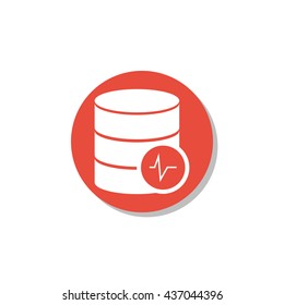 Vector illustration of database pulse sign icon on red circle background.