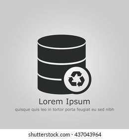 Vector illustration of database recycle sign icon on grey background.
