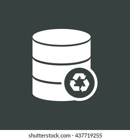 Vector illustration of database recycle sign icon on dark background.